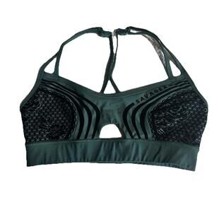 Savage X Fenty Sports Bra Forest Green Black Velvet Workout Goth Fairy Sz S